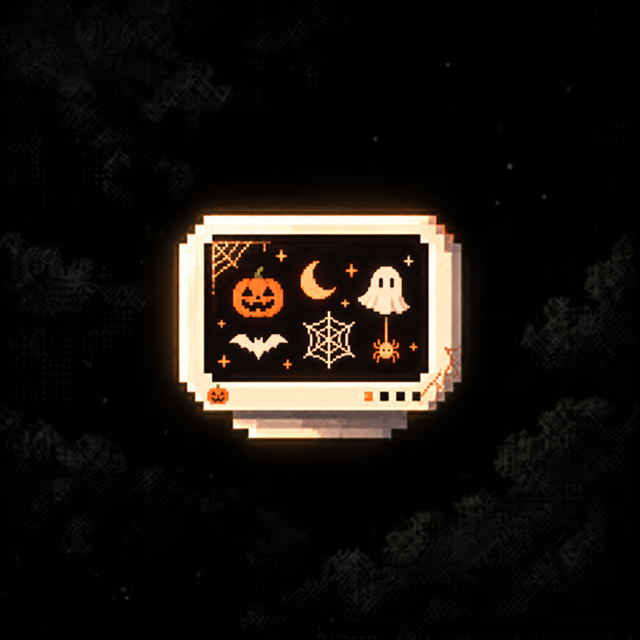 A mischievous glowing pumpkin ghost in a top hat